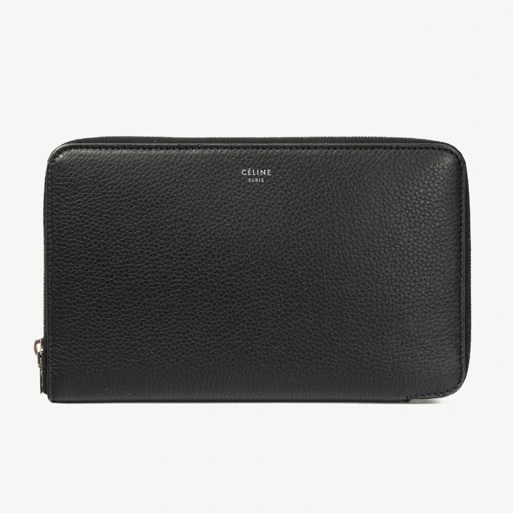Celine Black Leather Yellow-Interior Zip Around Organizer Wallet